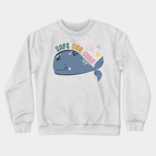 Safe our Surf quote with cute sea animal whale, starfish, coral and shell Crewneck Sweatshirt